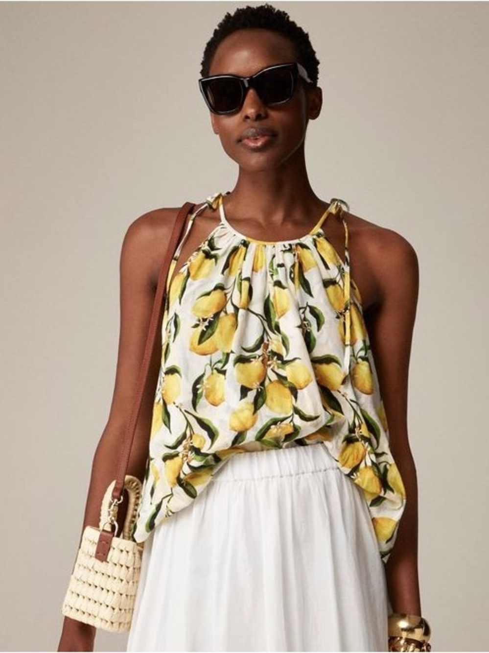 J. Crew Lemon Print Halter Camisole in White and Yellow